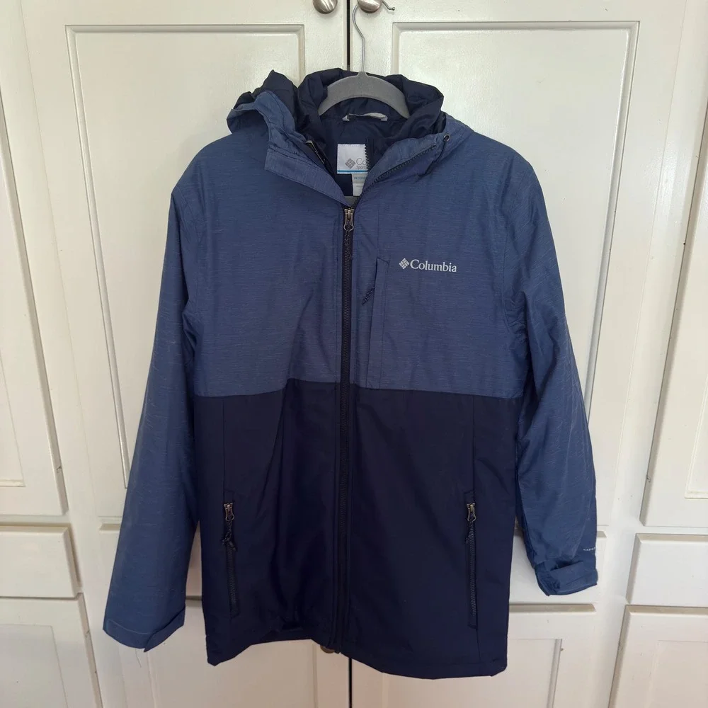 Columbia Interchange‎ Jacket Mens Size S Blue 2 Tone Hooded Water Resistant